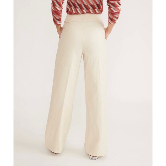 Marine Layer Flora High Waisted Wide Leg Trouser Pants Parchment Ecru Size 10 - Picture 5 of 16